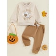 thumbnail image 2 of Suealasg Toddler Baby Boys Girls Halloween Outfits 6M 1T 2T 3T Infant Boys Pumpkin Ghost Letter Print Long Sleeve Crew Neck Sweatshirts Long Pants 2Pcs Autumn Tracksuit Clothes Set, 2 of 7