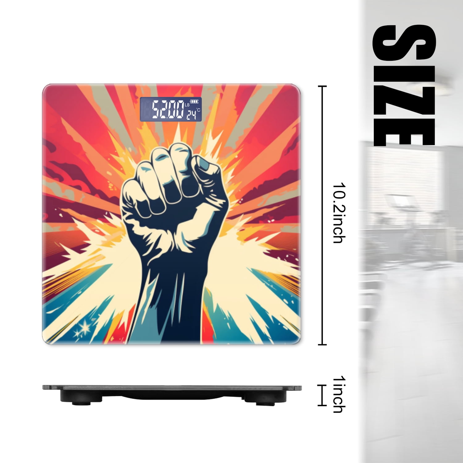 Bathroom Scale, Highly Accurate Digital Body Scale,Precisely Measures Weight up to 400 lbs-Hand In Rock Roll Sign Red Blue Stripes Drawing