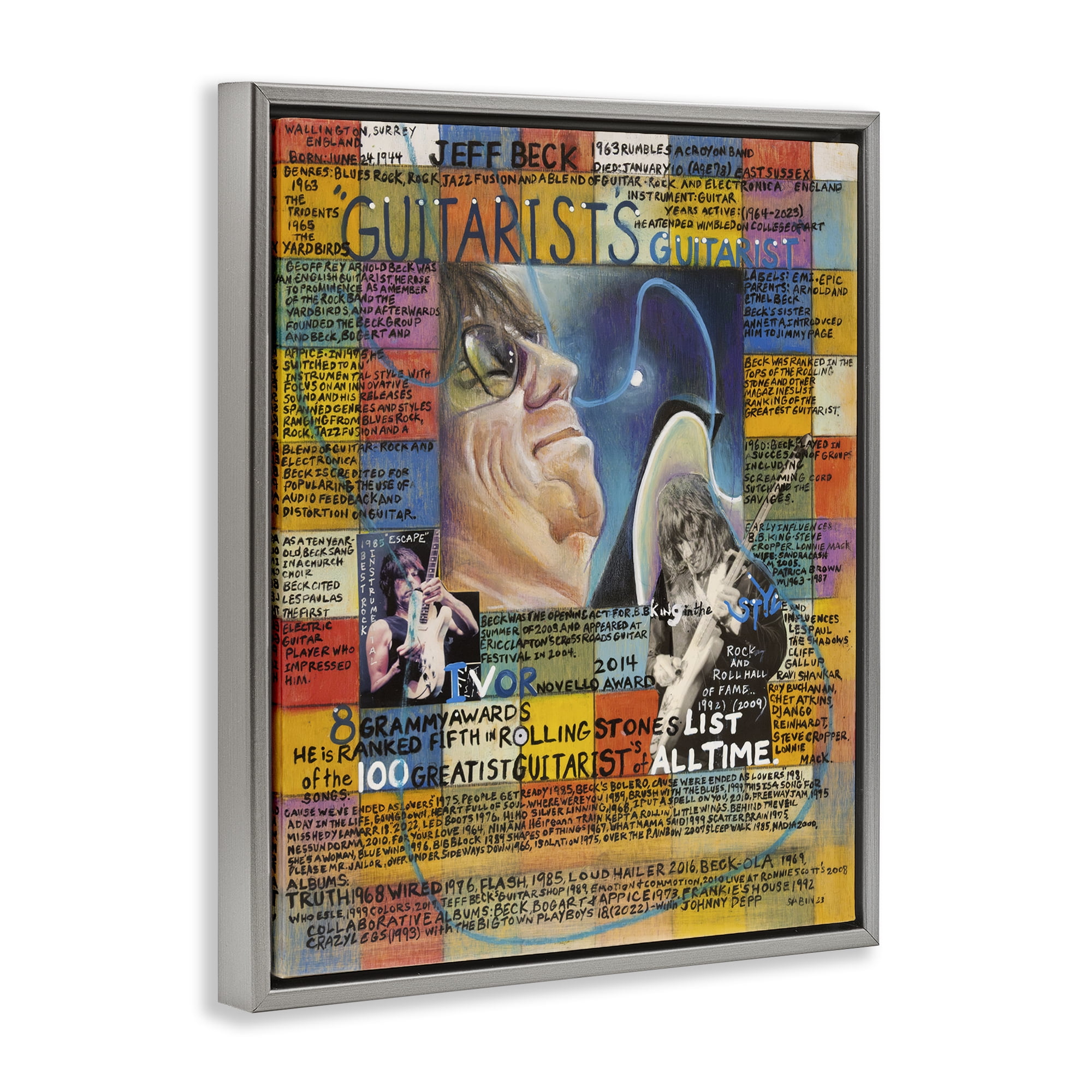 Stupell Industries Jeff Beck Collage People Drawing Gray Floater Framed Canvas Art Print Wall Art, 25 x 31
