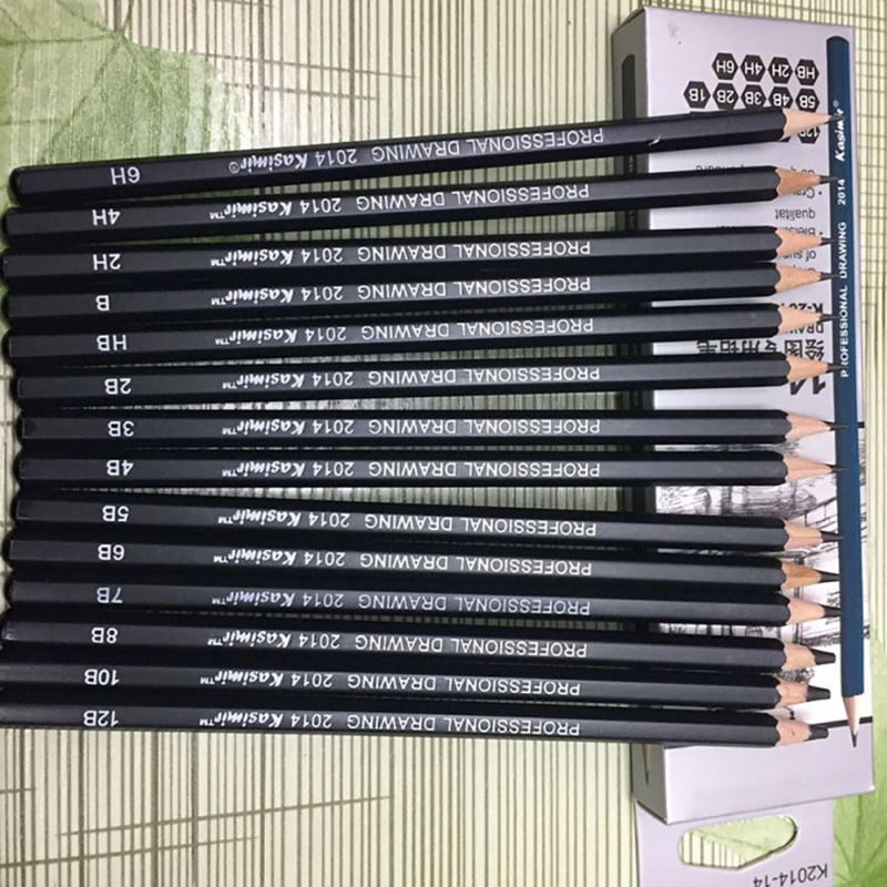 14Pc Sketch Drawing Pencil Set 12B/10B 8B 7B 6B 5B 4B 3B 2B 1B HB 2H Black  4H/6H