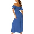 thumbnail image 6 of SAYOO Women Loose Jumpsuit, Solid Color V-neck Puff Short Sleeve Wide Leg One-piece Clubwear for Summer, 6 of 9