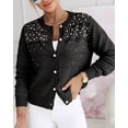 thumbnail image 3 of CHICME Pearl Beaded Cardigan Sweaters for Women Pointelle Knit Crew Neck Long Sleeve Button Front Lightweight Fall Sweater Black-L, 3 of 9