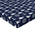 thumbnail image 2 of Ambesonne Navy Blue Fitted Sheet 2 Pcs Set, Maritime Anchor Whale, Twin, Navy Blue White, 2 of 3