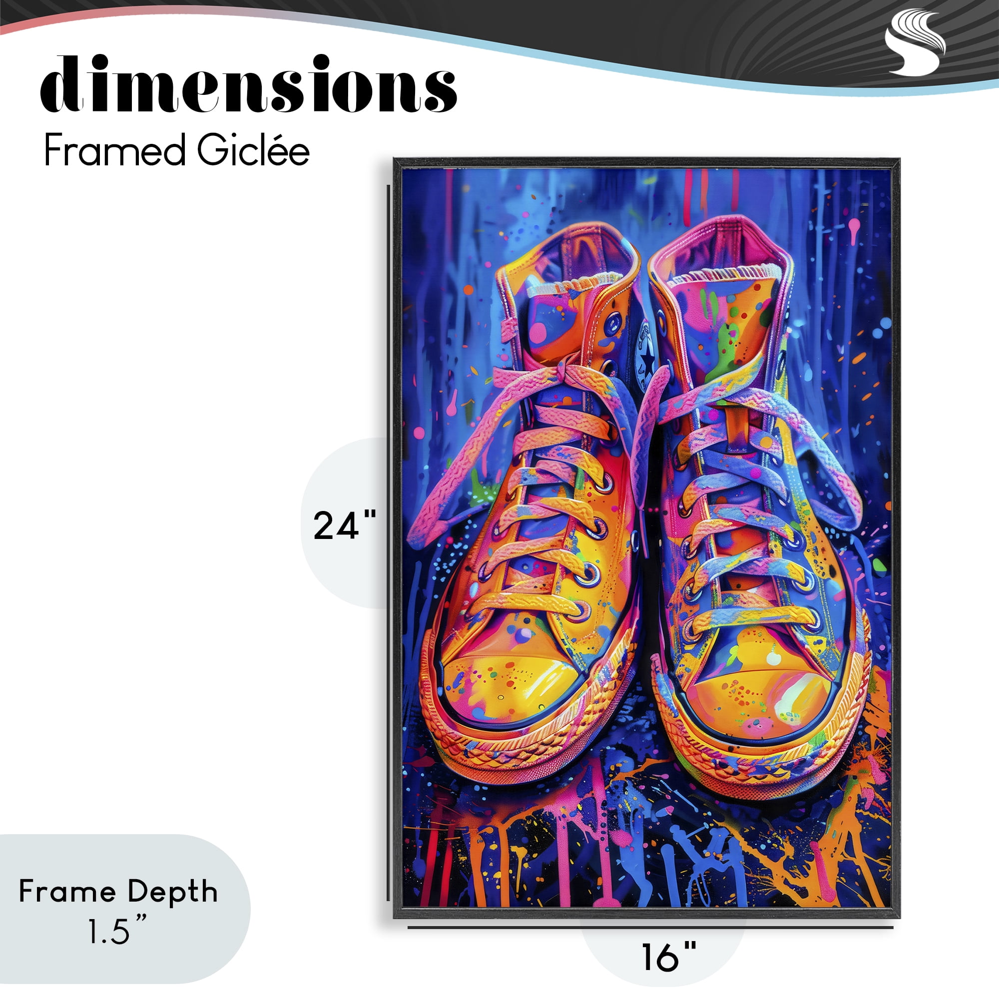 Stupell Industries Moody Converse with Neon Splash Black Framed Giclee Art, design by Creative Studio