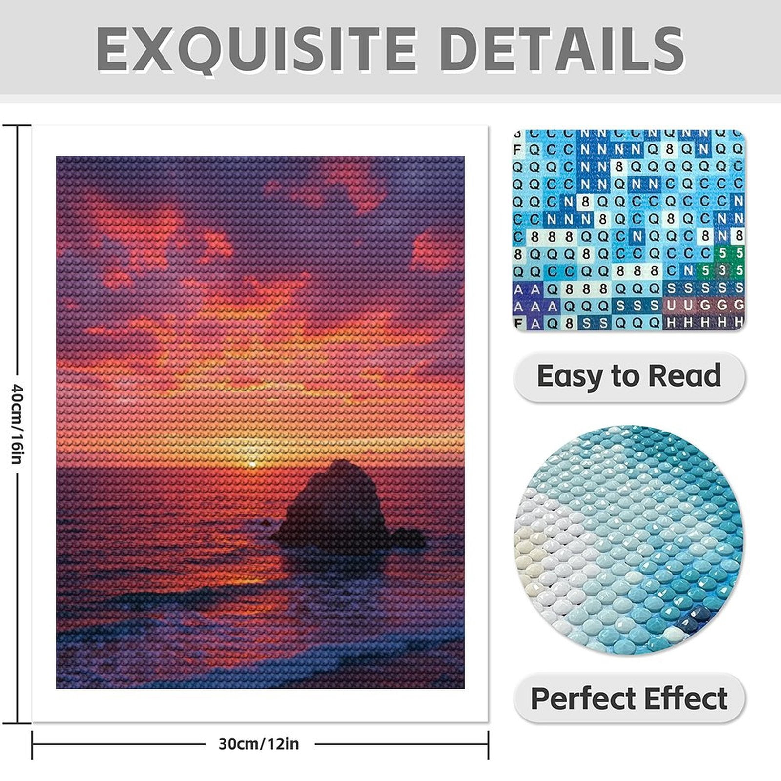 Diamond Art Kit for Adults, Ocean Sunset Sky Rock Waves Diamond Painting for Adults Beginners, DIY Diamond Art Painting Kits, 5D Diamond Painting Crafts for Home Decor 12x16 Frameless