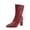Red, variant on Chunky Block Mid Heel Pointed Cap Toe Ankle Boots Short Bootie Zipper Party Basic Classic 2.0 Inches Heels Black