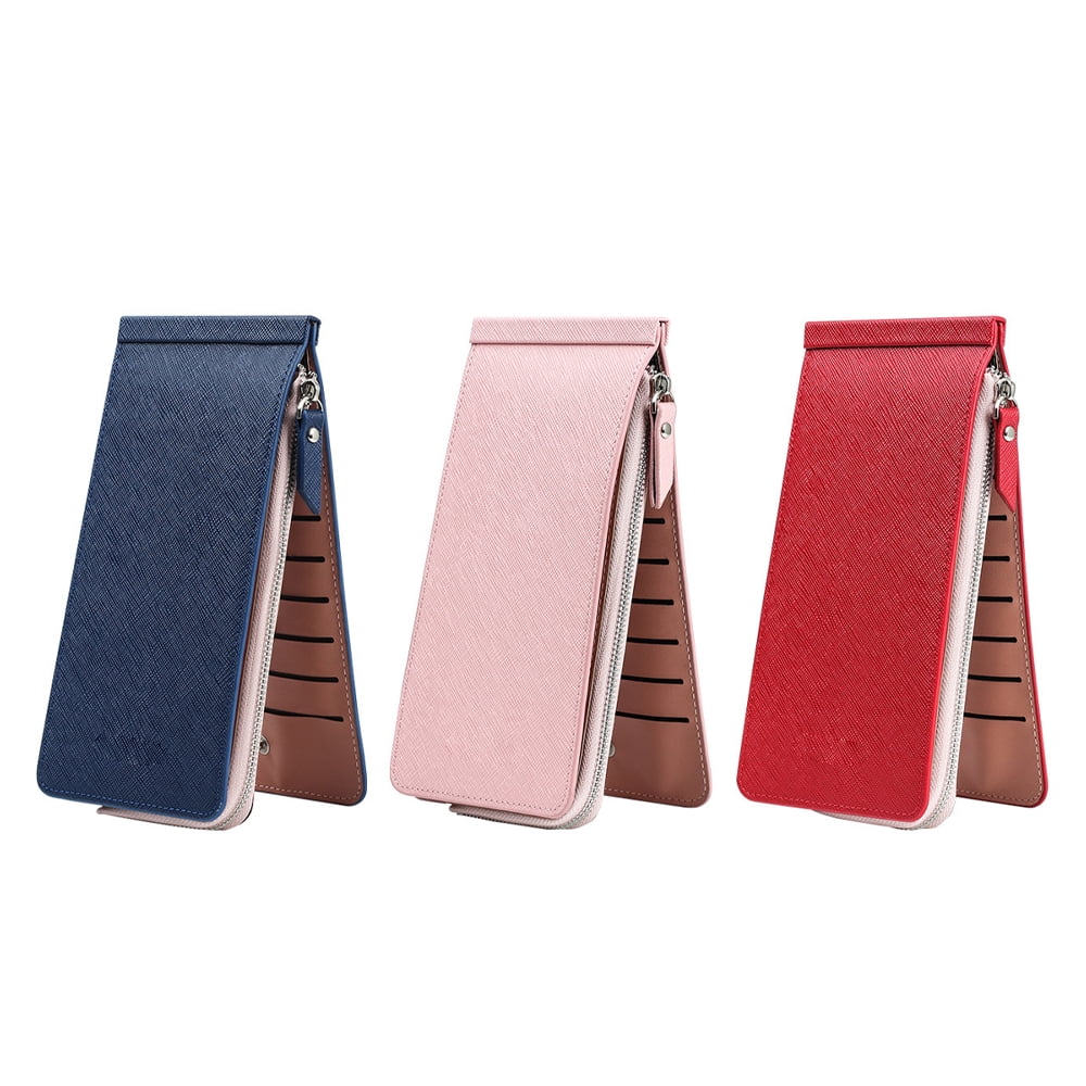 Women's leather credit card holder wallet, integrated multi card slot