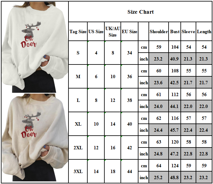 E-STYLE Women Christmas Elk Printed Sweatshirt Long Sleeve Crew Neck Pullover Casual Loose Tops,Yellow,S - image 2 of 6