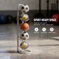 thumbnail image 3 of 4-Tier Storage Rack, White Iron Vertical Ball Holder, 35.2 x 9.45 in Space-Saving Sports Ball Organizer, Stable Freestanding Display Shelf for Basketball, Football, Volleyball Organization, 3 of 8