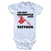 The Best Grandpas Have Tattoos Funny Onesie - Tattoo Gun Grandchild One Piece Baby Bodysuit, 0-3 Months White