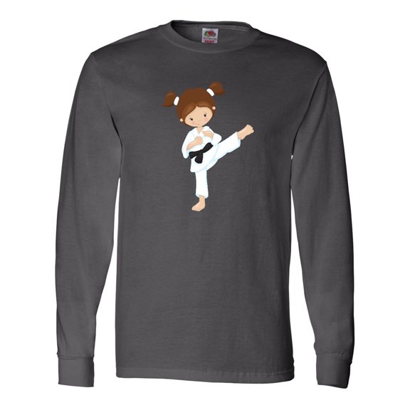 Inktastic Cute Girl, Brown Hair, Karate Pose, Black Belt Long Sleeve T-Shirt