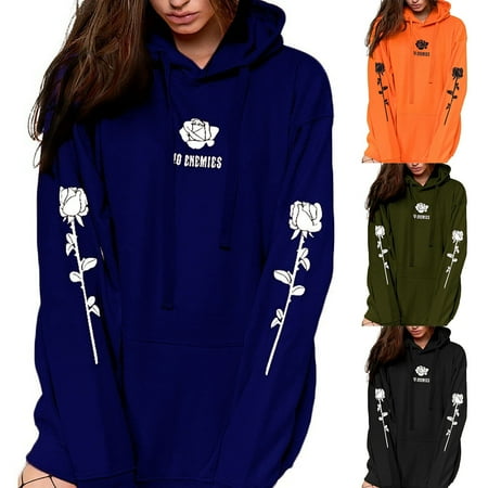 Dallas Hooded Long Sleeve Fleece Lining Women Sweatshirt Rose Flower Letter Print Hoodie Jumper Ladies Clothing
