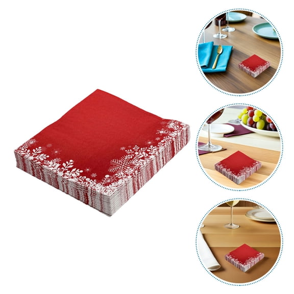 Raindrops 60Pcs Red Paper Napkins Disposable with Snowflake Pattern for Christmas Holiday Dinner and Party Use