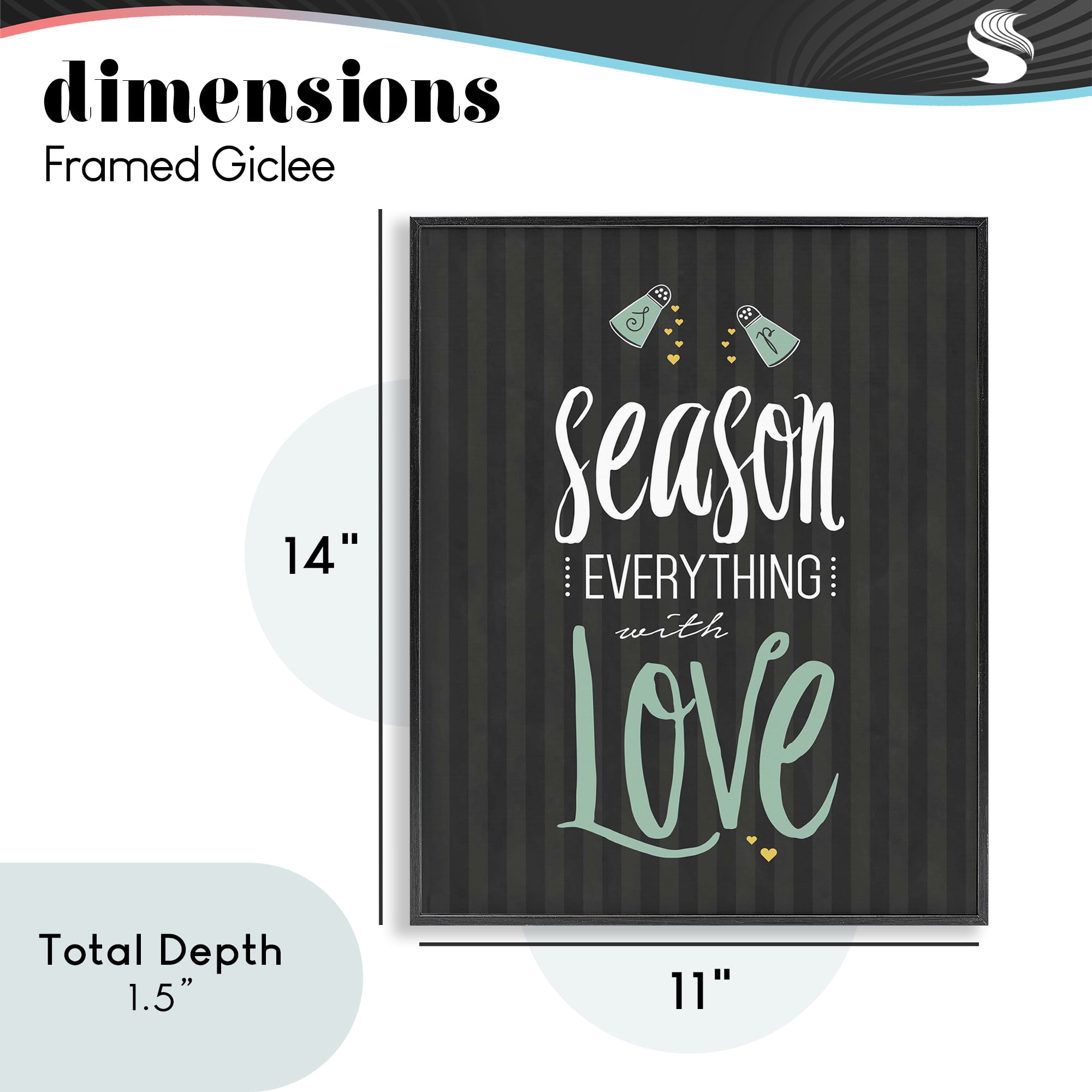 Season With Love Black & Green Black Framed Giclee Art, design by Lettered and Lined