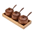 thumbnail image 1 of Tarro de especias de madera a prueba de polvo para restaurantes, cafeterías y casas de campo. tres frascos con bandeja, 1 of 9
