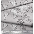 thumbnail image 3 of Soimoi Gray Modal Satin Fabric Direction Compass & Lighthouse Map Printed Fabric 1 Yard 42 Inch Wide, 3 of 3
