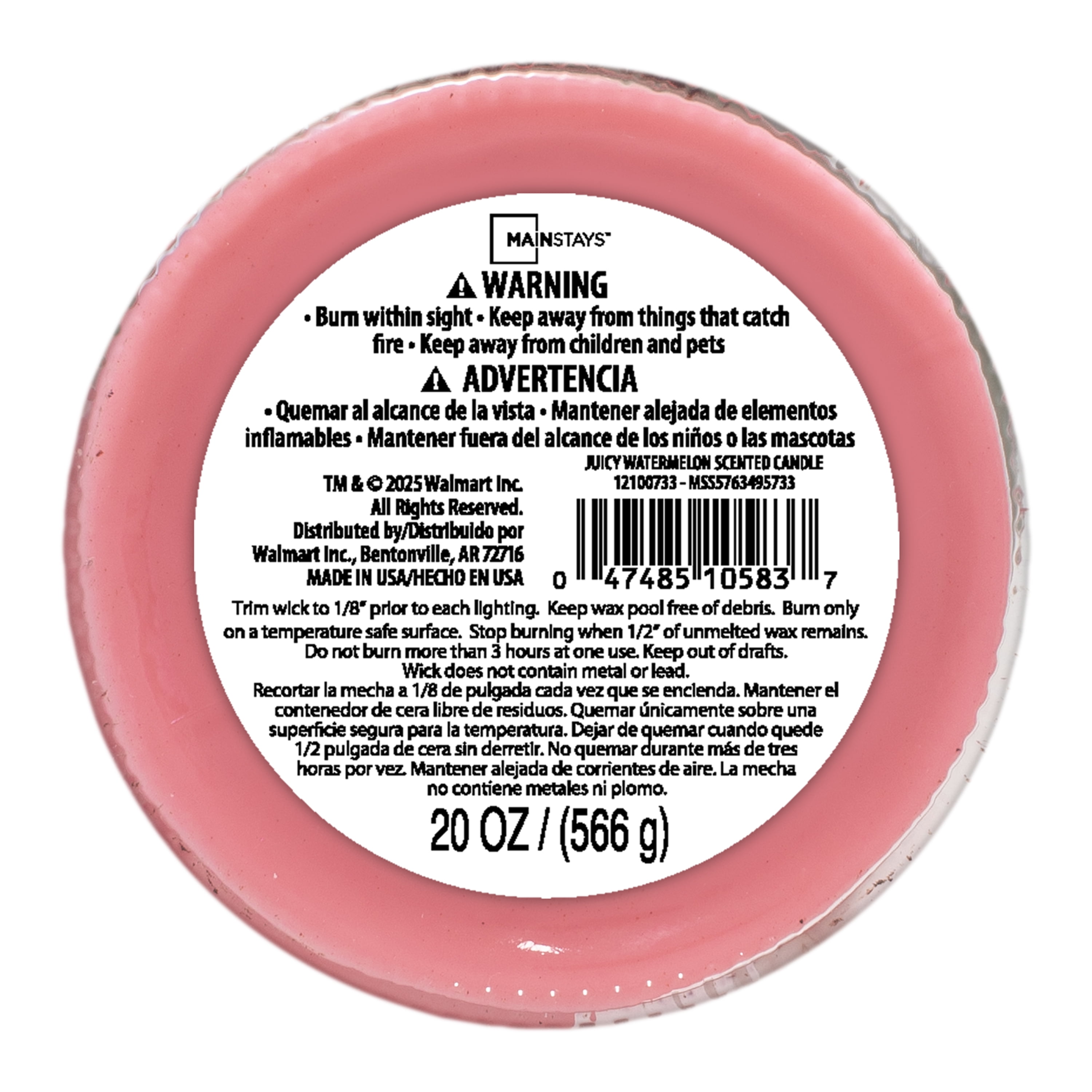 Mainstays Juicy Watermelon Scented Single Wick Candle, 20 oz.