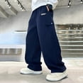 thumbnail image 6 of IVEYRTF Boys Corduroy Pants Straight Leg Casual Sports Fall Winter Fleece-Lined Comfortable Loose Trousers Kids Everyday Wear Pants(Navy#1,14-15 Years), 6 of 7
