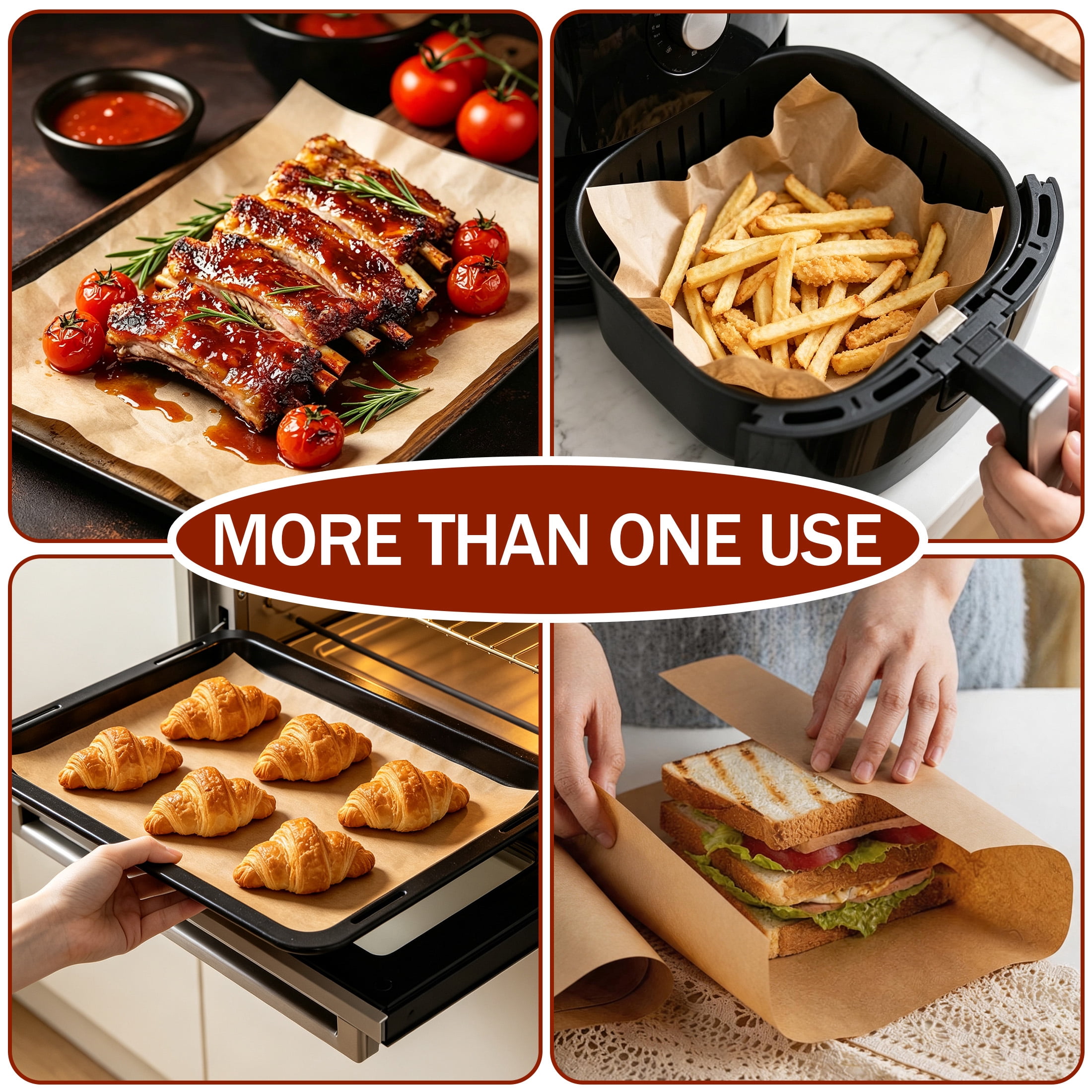 GARITIN Unbleached Parchment Paper Roll 15in x 200ft, Non-Stick Brown Baking Paper 250 Sq.Ft with Serrated Cutter for Baking & Air Fryer