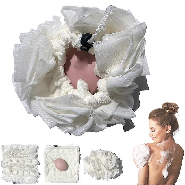Esponja de lufa 2 en 1 para baño, suave, exfoliante y limpiadora, toalla de ducha de malla para viaje, accesorio de ducha para mí.