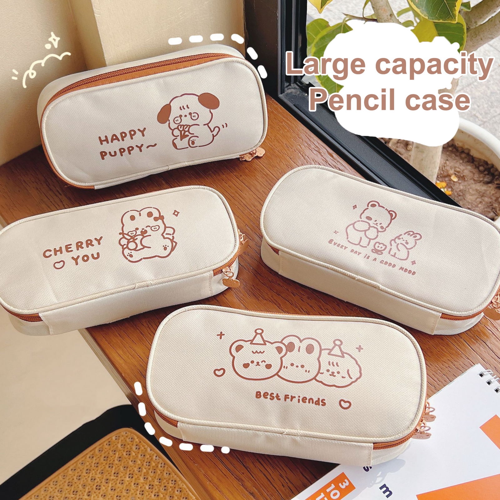 Cartoon Bear Cute Net Yarn Pencil Case Small Fresh Student Transparent  Pencil Case Stationery Box Large Capacity