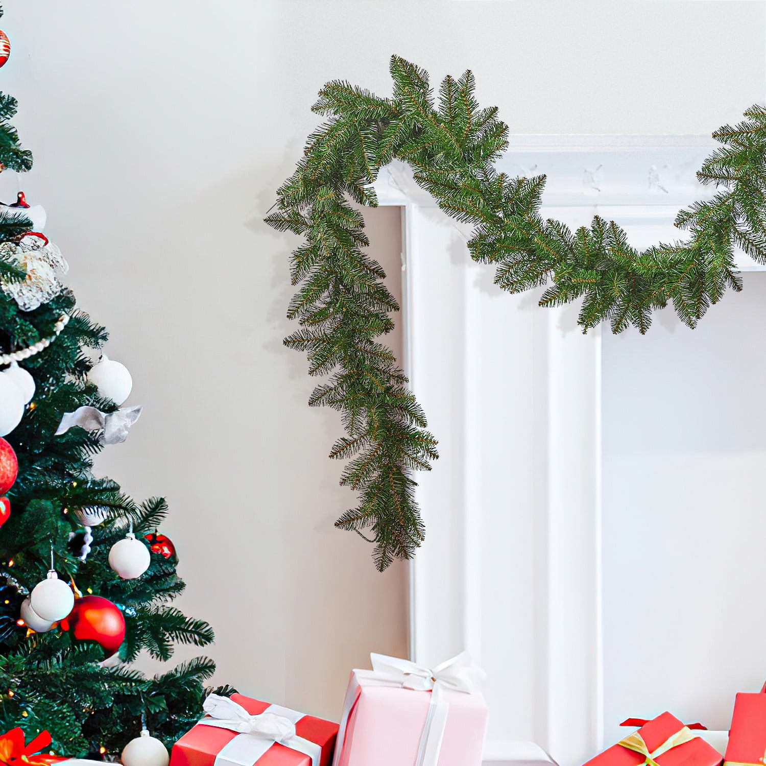 Kepooman 9 Foot Dunhill Garland Fir Pre Lit LED Artificial Christmas Garland with 50 Warm White LED Lights with Timer-Battery Operated-Outdoor, 260 Tips, Green Kepooman 9 Foot Dunhill Garland Fir Pre Lit LED Artificial Christmas Garland with 50 Warm White LED Lights with Timer-Battery Operated-Outdoor, 260 Tips, Green