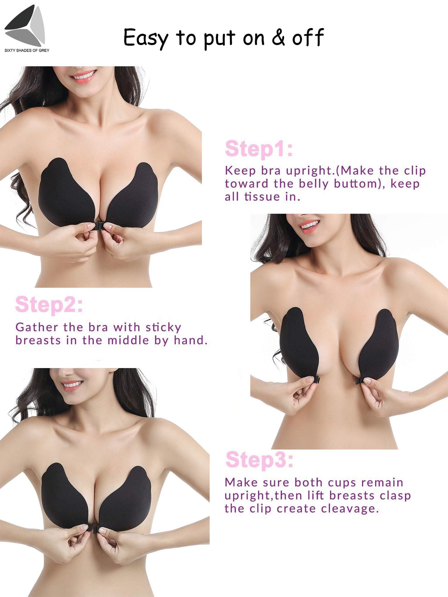 PULLIMORE Women Self Adhesive Invisible Bras Butterfly Wings Strapless Push  Up Chest Stickers For Dress Halter (Cup A, Black) 