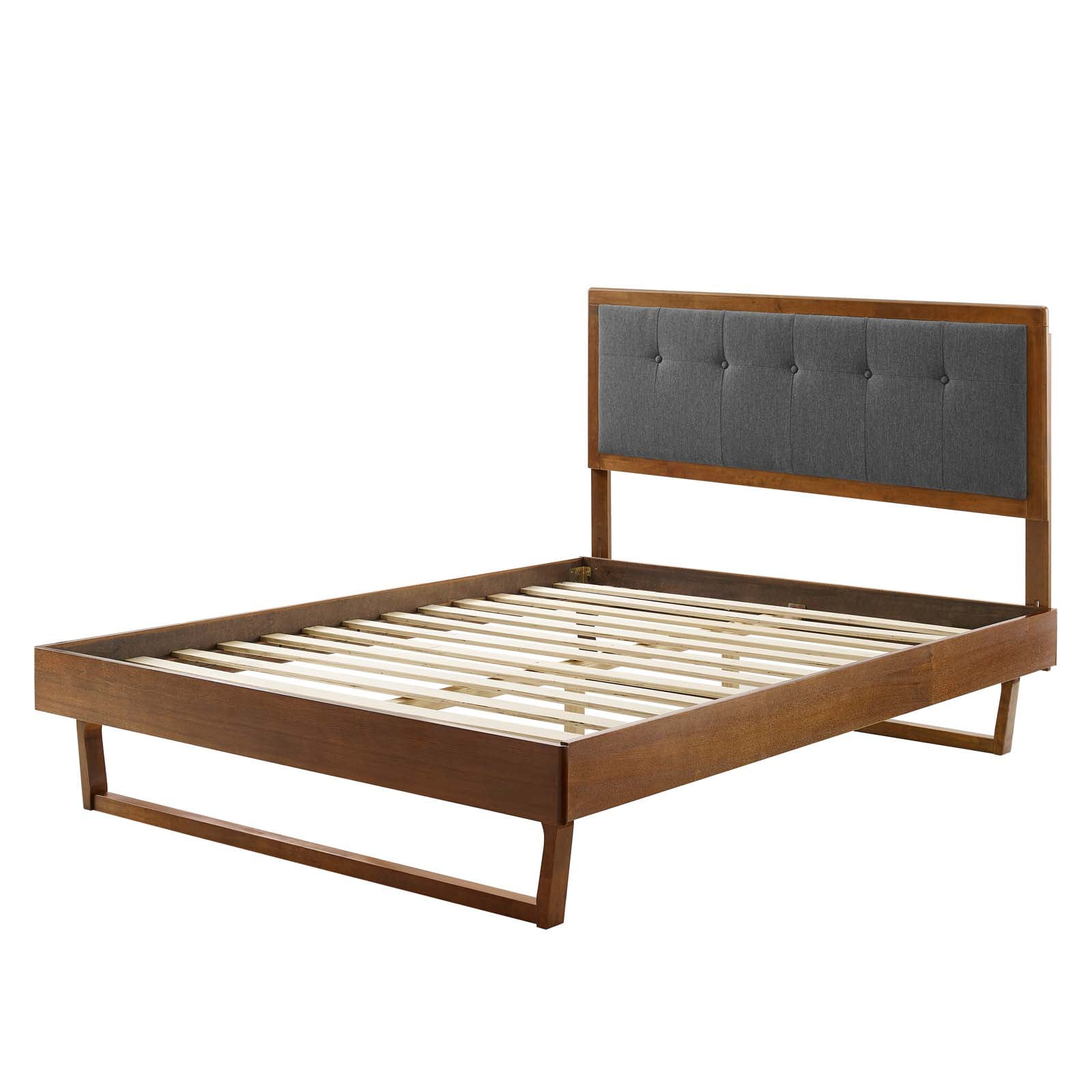 Platform Bed Frame, King Size, Wood, Brown Walnut Grey Gray, Modern Contemporary Urban Design, Bedroom Master Guest Suite