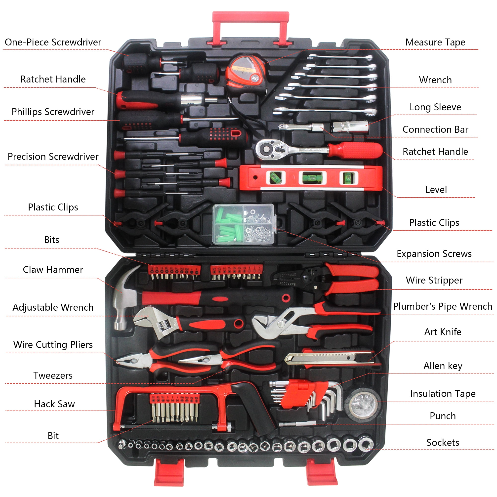 238 Pieces Socket Wrench Hand Tool Sets, Household Mixed Auto Repair Tool Kit with Tool Box Storage Case