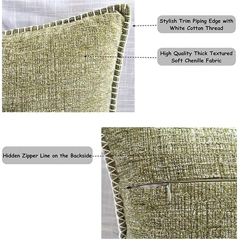 22x22 Pillow Cover Set of 2 Olive Green Soft Textured Chenille, Comfy Cozy  Large Cushion Covers for Couch Pillows, Modern Decor Square Big Pillows