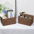 thumbnail image 2 of Wicker Storage Basket, Set of 2 Hand-Woven Paper Rope Wicker Basket, Small Storage Baskets for Organizing Toilet Paper Basket, Foldable Large Cube Storage Organizer Bins for Shelves (Brown), 2 of 14