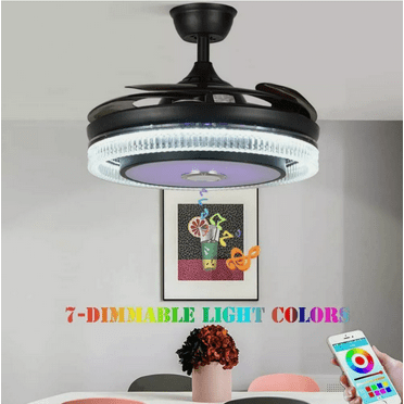 Crystal Chandelier Ceiling Bluetooth Fan LED MUSIC 7-Color Light 42" w/Remote