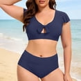 thumbnail image 2 of JIAYUE Women Swimsuit Sets Ruffle Sleeve Scoop Neck Solid Color Two Piece High Waisted Bikini With Backless Tankini Top And Boy Shorts Bottoms Summer Female Swimwear, 2 of 5