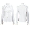 thumbnail image 5 of Victorian Bows Tie Neck Blouse with Ruffle Lace Stand Collar Medieval Clothing Performances Long Sleeve Shirt for Women, 5 of 8