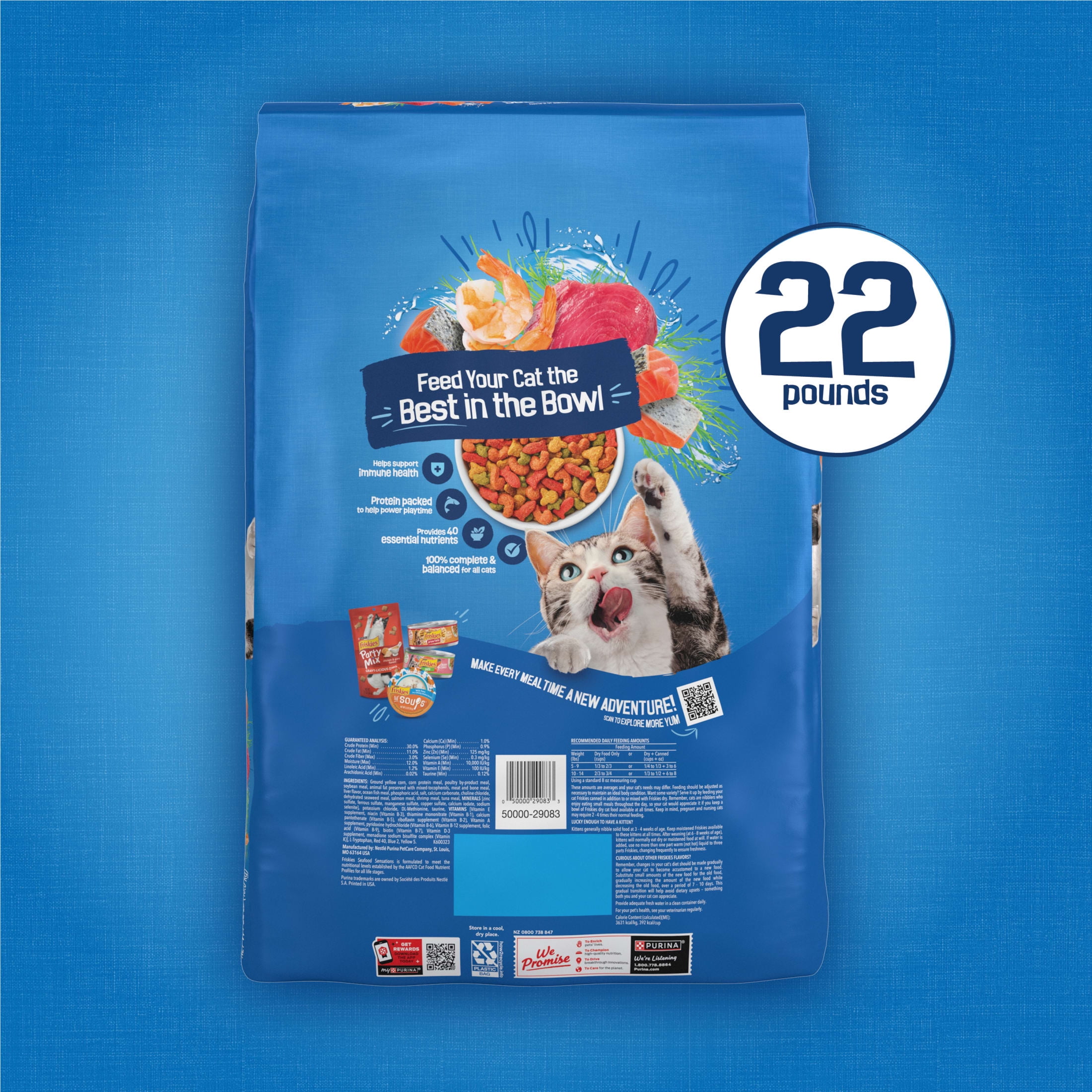(3 pack) Purina Friskies Seafood Sensations Dry Cat Food Flavors of Salmon, Tuna, Shrimp and Seaweed, 22 lb Bag