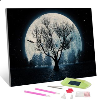 Ueasy Diamond Art Painting Kits, Moon Diamond DIY Painting Kits for Adults Beginner 5D Full Drill Crystal Diamond Art Painting Set Moon by Beach Scene