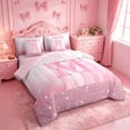thumbnail image 2 of meiyoeat Pink Sequin Print 7 Pieces Full Size Bedding Sets For Girls,Ribbon Bowknot Alphabet Print M Full Size Bed in a Bag For Kids,Pink Reversible, 2 of 7