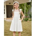 thumbnail image 4 of Oudiya Girls Summer White Dress Ruffle Sleeve Mesh A Line Casual Party Dresses with Pockets 6-13 Y, 4 of 8