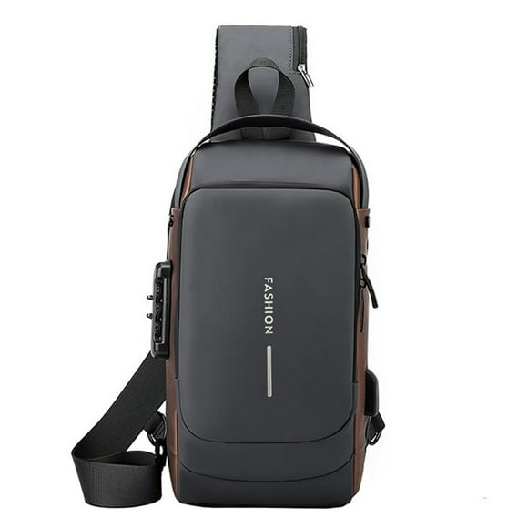 Men Chest Bag Anti Theft USB Charging Port Sports Leather Crossbody Bag (Blue)