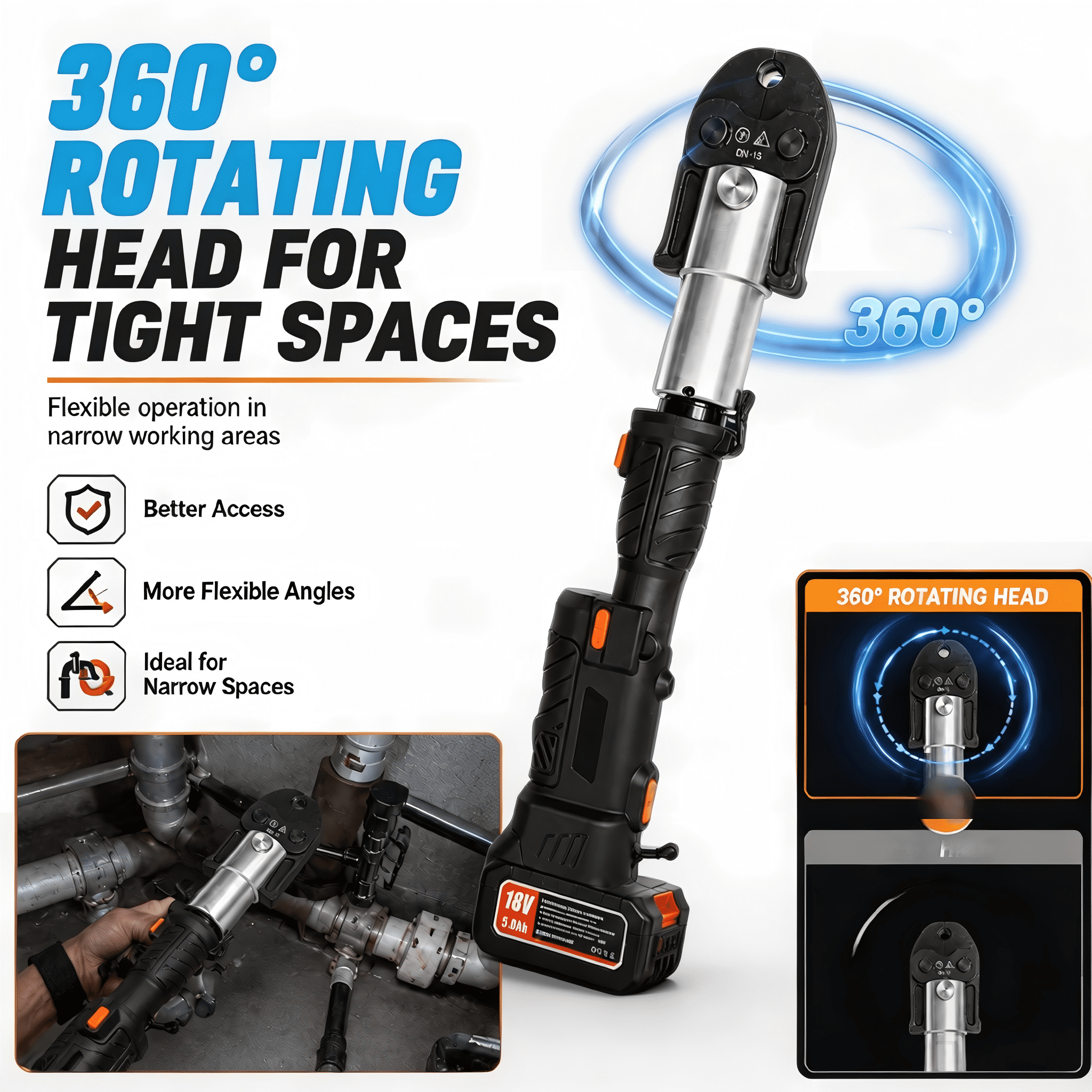 18V Electric Press Tool Kit,24 KN Pipe Crimping Tool with 3 Press Jaws,Pipe Connection Machine for Copper PEX Stainless Steel Pipes