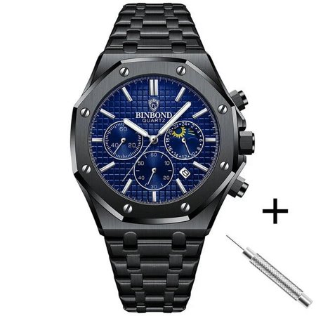 Top Brand Man Casual Watch Luxury Luminous B0161 Box Wristwatch Stainless Steel Waterproof Men Date Calendar Clock black blue