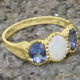 thumbnail image 5 of LBG British Made 14k Yellow Gold Natural Opal & Tanzanite Womens Anniversary Ring - 33 size options - Size 11.5, 5 of 7