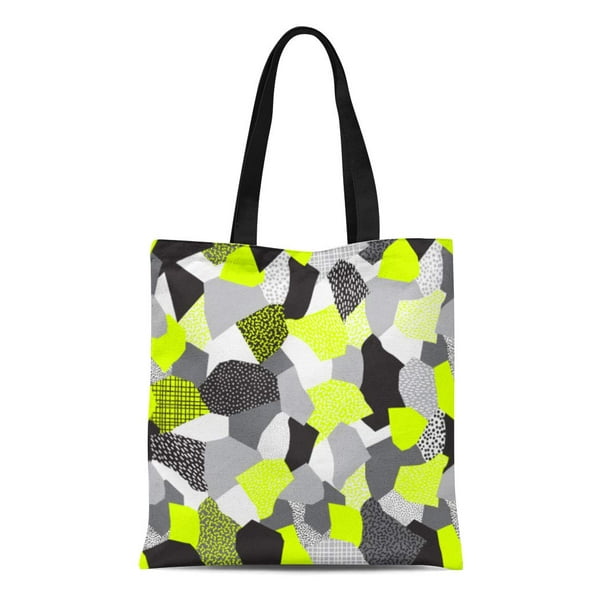 ASHLEIGH Canvas Bag Resuable Tote Grocery Shopping Bags Abstract Collage of Retro 80 Memphis ...