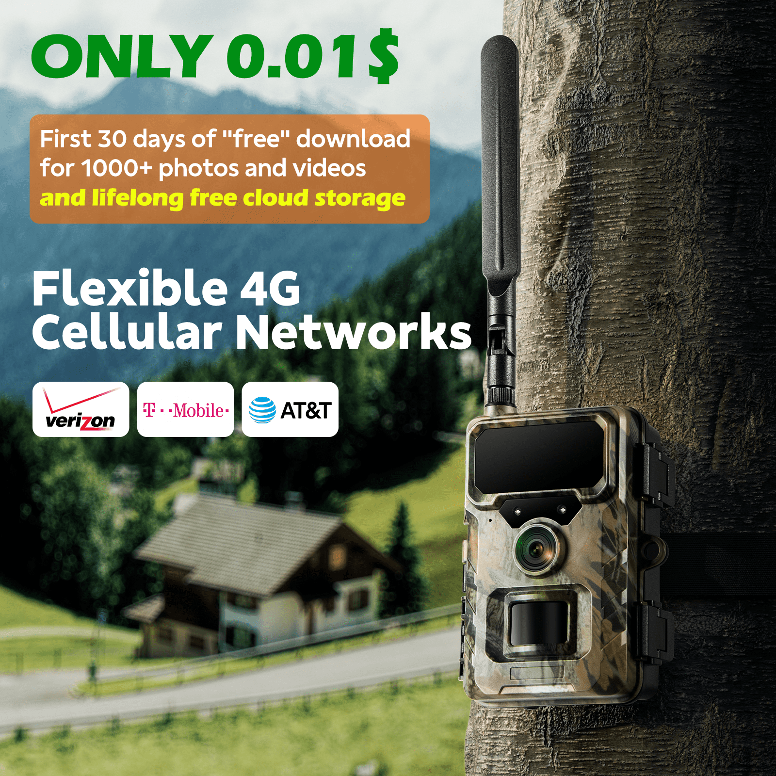 CAMPARK 2 Pack Trail Camera 4G Cellular, 1080P 32MP Hunting Game Camera Built-in SIM Card, 2.0" Screen, Lifelong Free Cloud Storage, Motion Alerts Night Vision IP66 Waterproof for Wildlife Monitoring