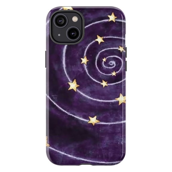 Aesthetic Gold Star Swirl Phone Case, Dark Purple Tie-Dye Pattern Design for iPhone 17 16 15 14 13 12 11 Pro Max Plus Mini