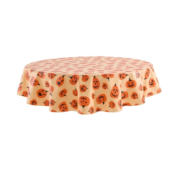 Way To Celebrate Halloween PEVA Tablecloth, Indoor & Outdoor Table 70" Round - Pumpkin Toss