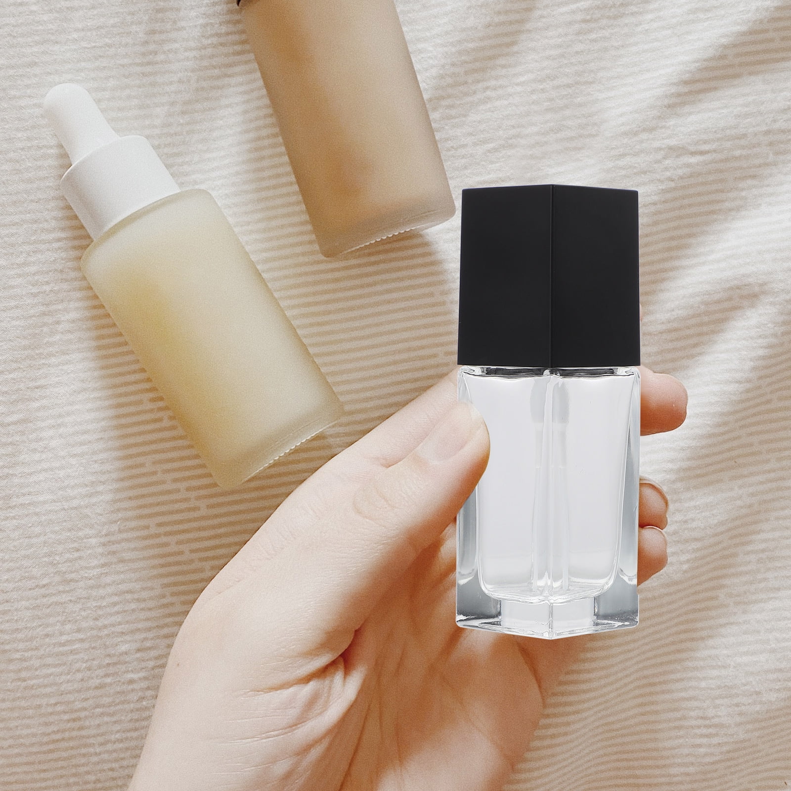 30ml Square Clear Glass Liquid Foundation Bottle with Black Plastic