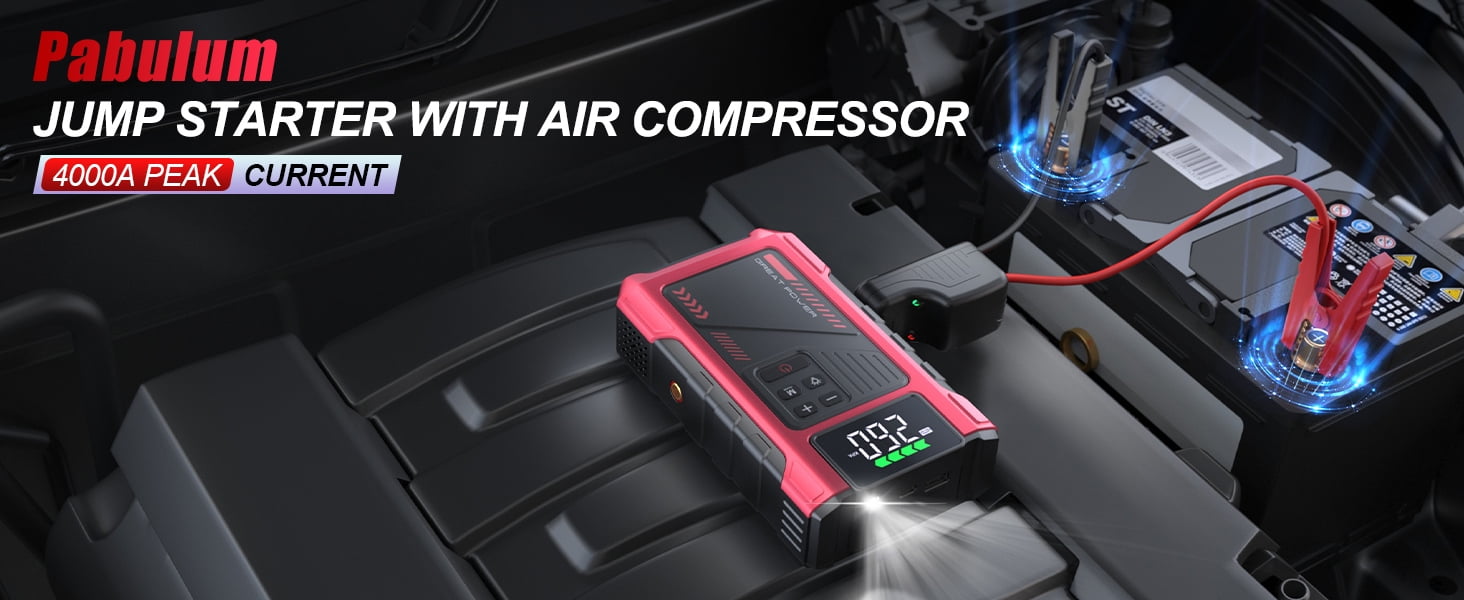 Pabulum 4500A Jump Starter with Air Compressor,12V Car Battery Booster & 150PSI Tire Inflator for 8.5L Gas/7.0L Diesel