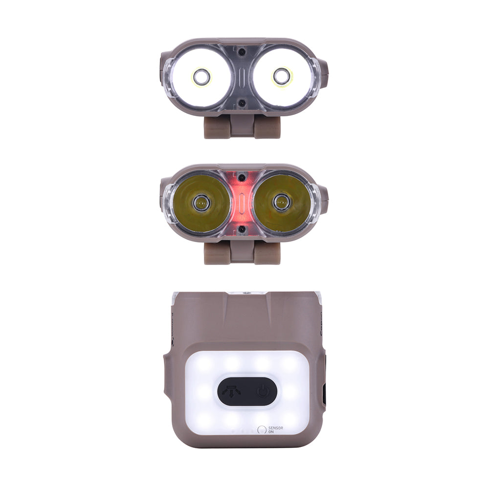 Claymore Capon 120H (Tan) - LED Rechargeable Clip-On Cap Headlamp, Lightweight Hat Light for Camping, Running, Hiking, Emergency & Industrial Use, Waterproof, USB-C, Up to 45 Hours of Battery Life.