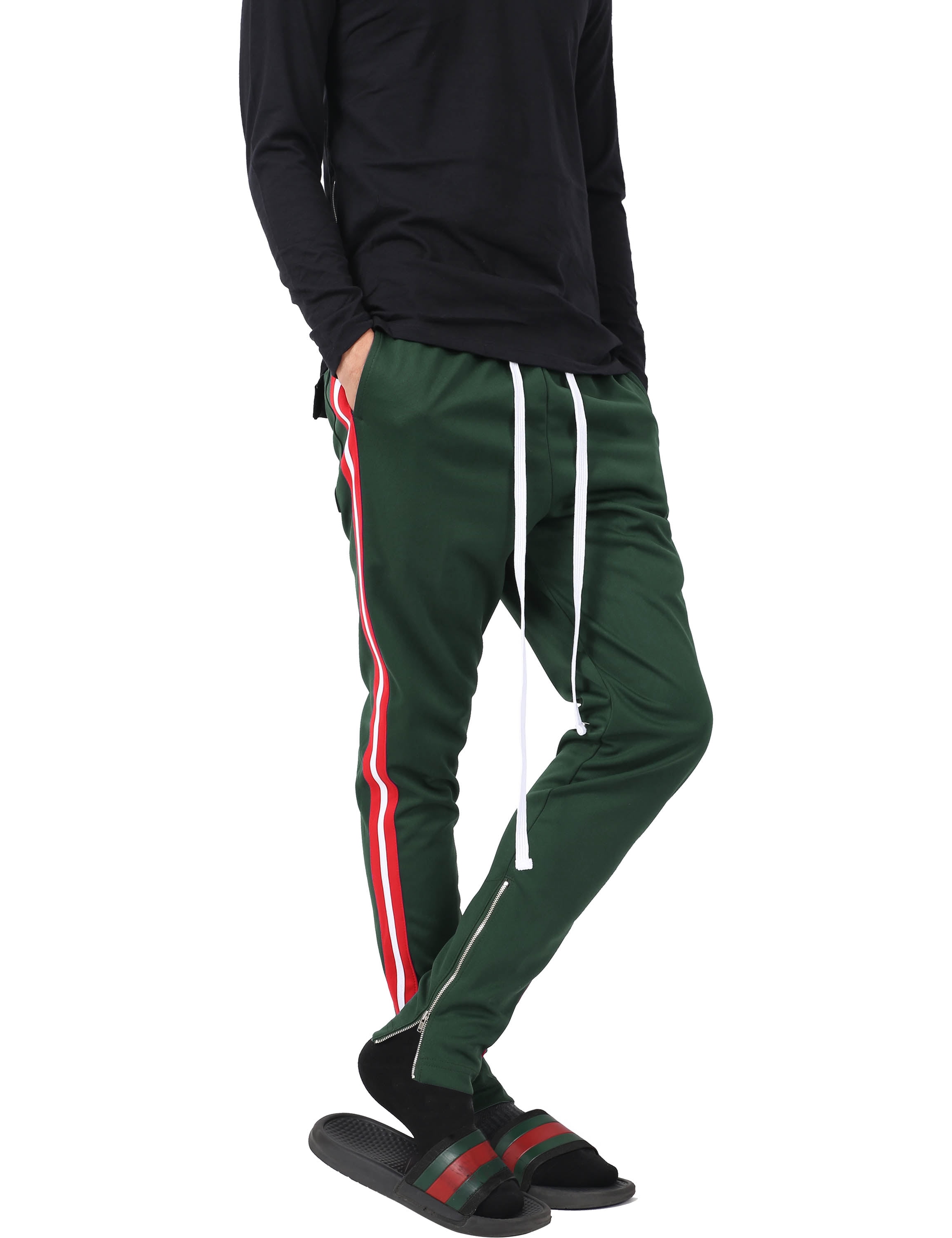 Ma Croix - Ma Croix Mens Stripe Track Pants Skinny Fit Elastic Athletic Training Joggers